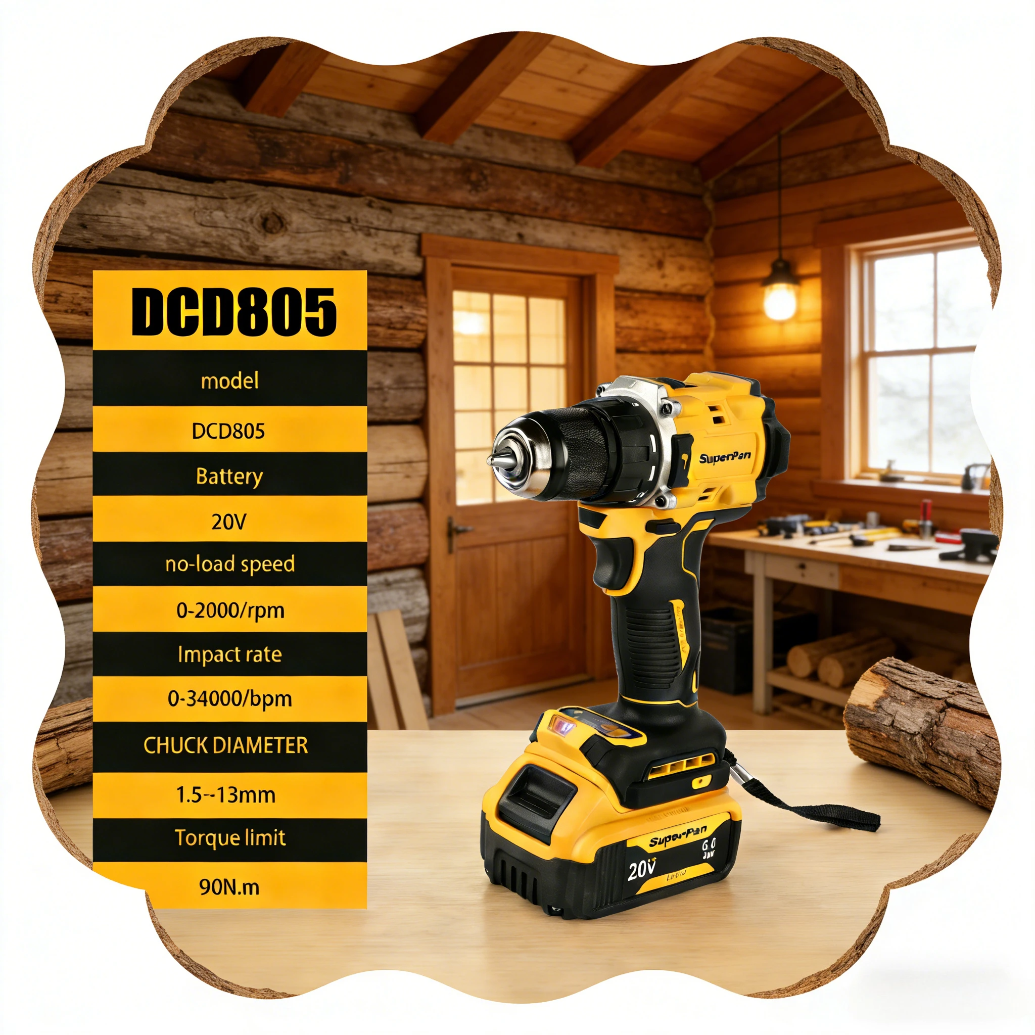 

Беспроводная дрель SuperPan SP805 с регулируемой скоростью, электроинструмент для деревообрабатывающих работ, совместим с аккумулятором Dewalt 20V.