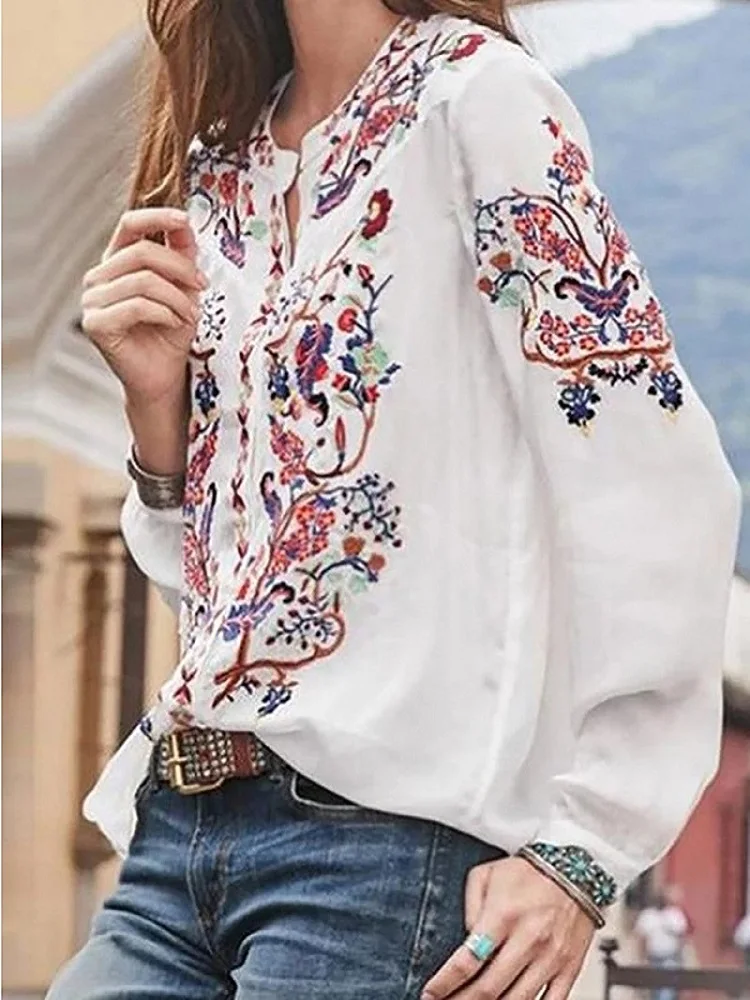 Thin Flower Embroidered Shirts Spring And Summer Fashionable Loose Fitting Bohemian Style Women\'s Long Sleeved Cardigan Cover Up