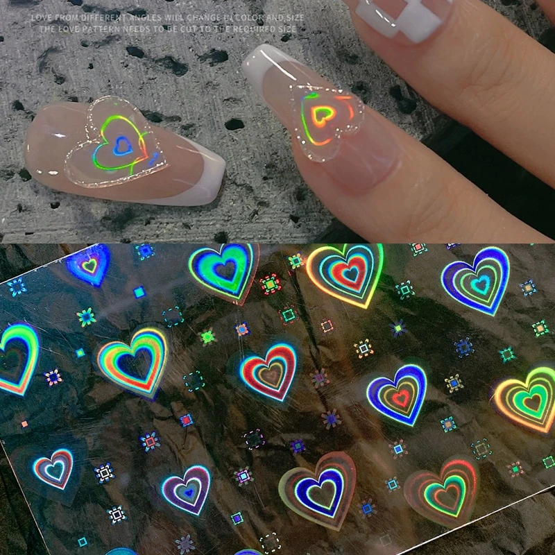 

3D Laser Heart Nail Art Sticker Holographic Stars Sliders Aurora Films Glass Nail DIY Design Shiny Decals Manicure Wraps TZ0313