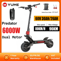 YUME Raptor Electric Scooter 6000W dual  Motors 60V eScooter 11 inch Tires Max Speed 80KM/H Max Range 96KM NFC Electric Scooter
