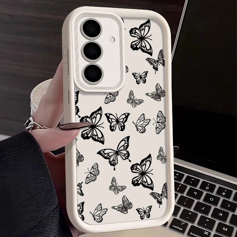 Full Screen Butterfly Case For Samsung Galaxy S24 S23 S22 Ultra Plus S21 A55 A54 A53 A52 A25 A15 A14 5G Silicone Anti Drop Cover