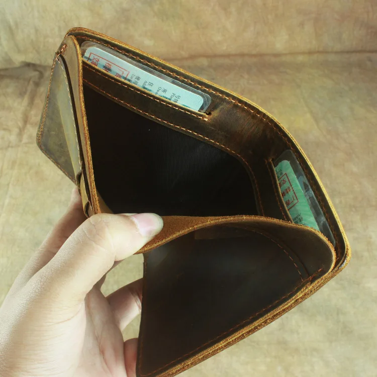 Handmade Short Men's Wallet Top Layer Cowhide Genuine Leather Vintage Mad  Leather Multi-Card Slot Cash Holder