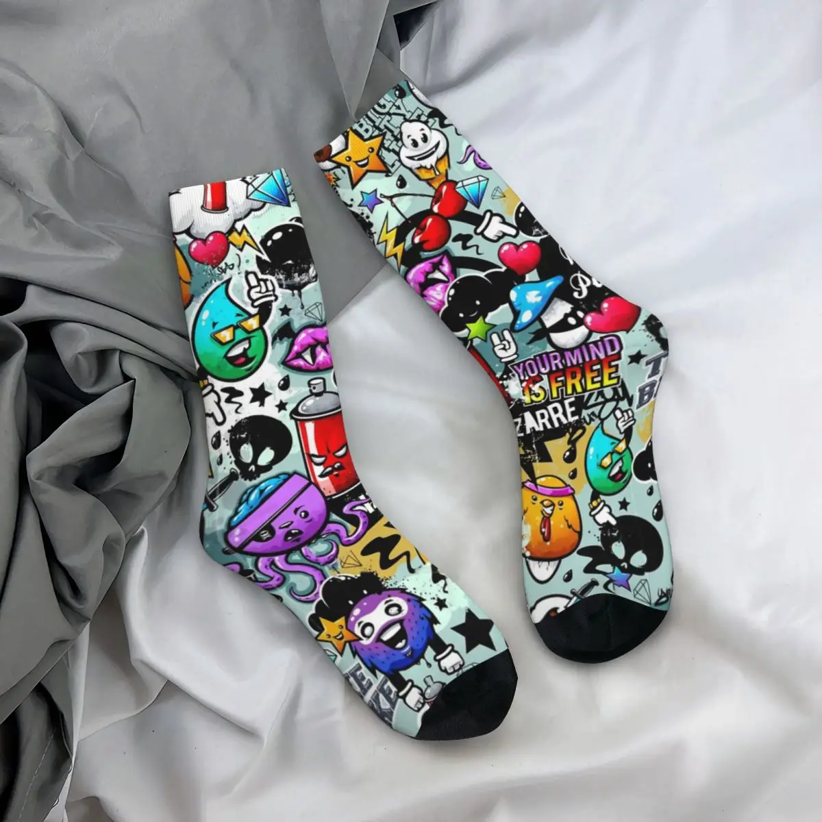 Glücklich Lustig Männer compression Socken Pop Kunst Graffiti Lustige Comics Gesichter Retro Harajuku Doodle Kunst Hip Hop Casual Crew socke