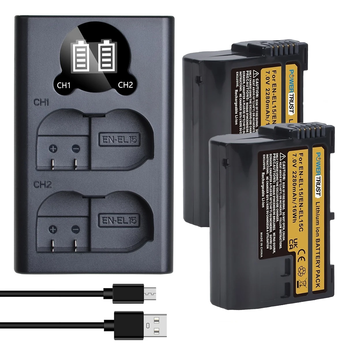 EN-EL15C Battery/ PD Rapid Charger for Nikon EN-EL15C /EL15a/EL15b/EL15 Battery,MH-25,MH-25A Charger,Z series/D7000/D800 series