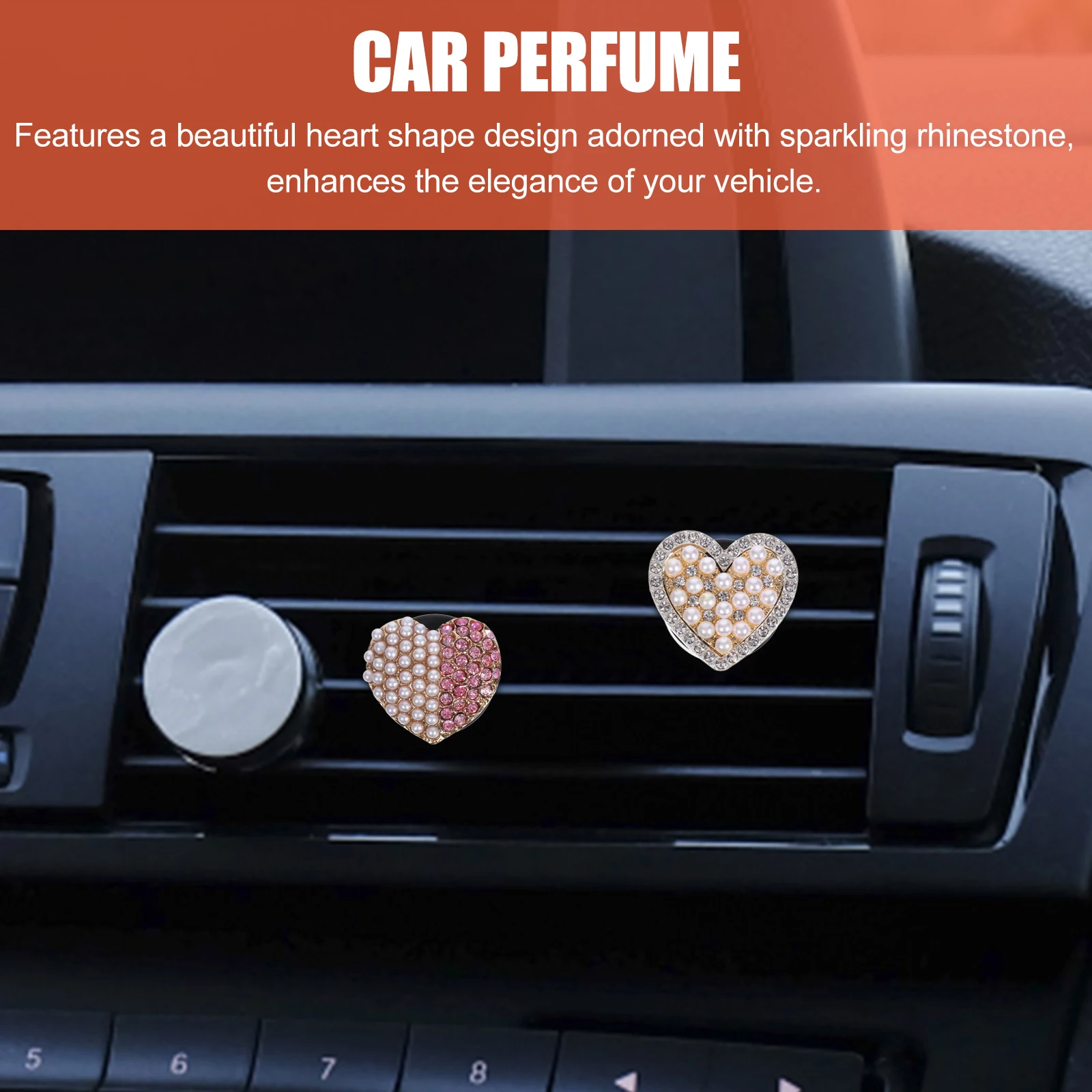 

Car Aroma nament Air Vent Clips Essential Oils Diffuser Dashboard Decor Heart Shape Rhinestone Design Car Decorations Women