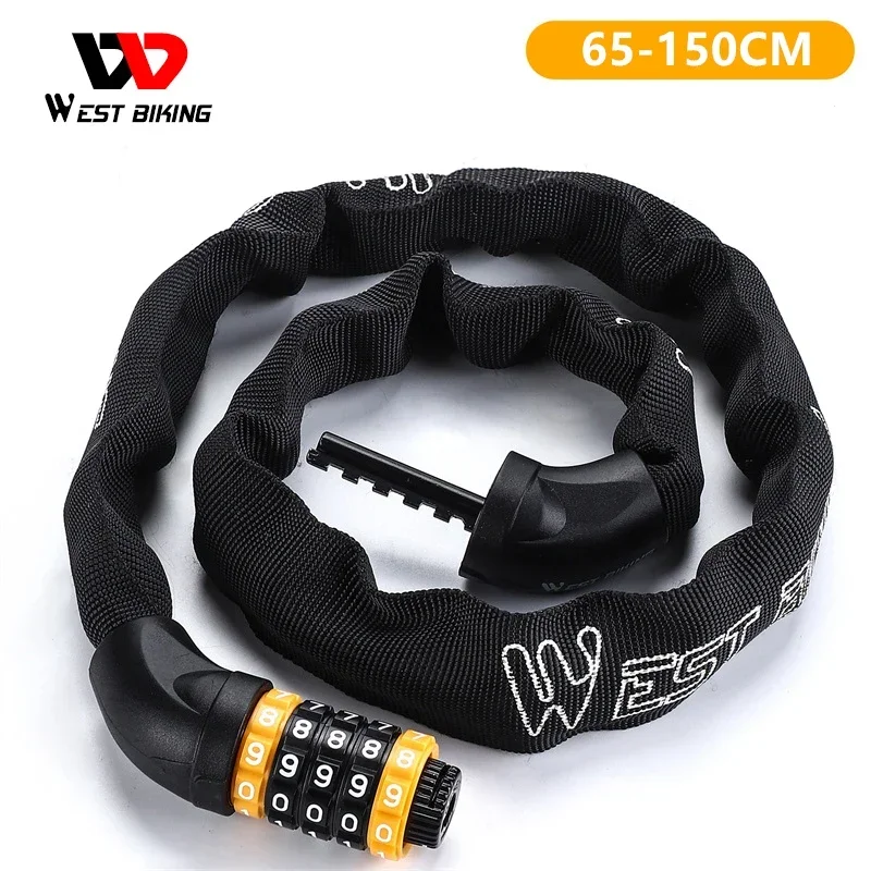 WEST BIKING 65-150cm Multi-length Bike Chain Lock 5 Digit Code Combination Anti-Theft Bicycle Lock Motorcycle Ebike Accessories