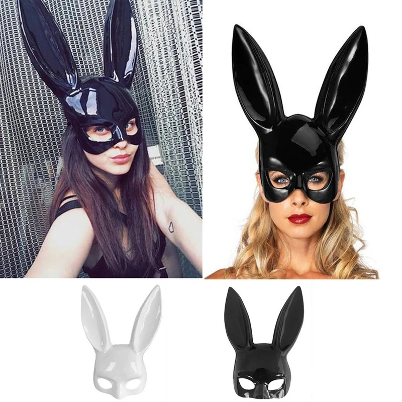 Half Face Rabbit Mask Black White Halloween Mask Christmas Bar Masquerade Party Rabbit Ears Masks Sexy Cosplay Props