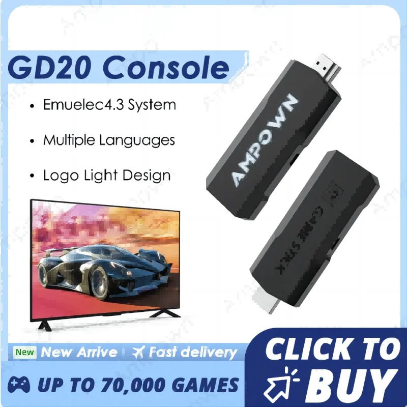 Ampown GD20 Game Console 4K 60fps HDMI Low Latency Output GD10 Ultra GD20 Game Stick Portable Retro Console Built-in Video Games