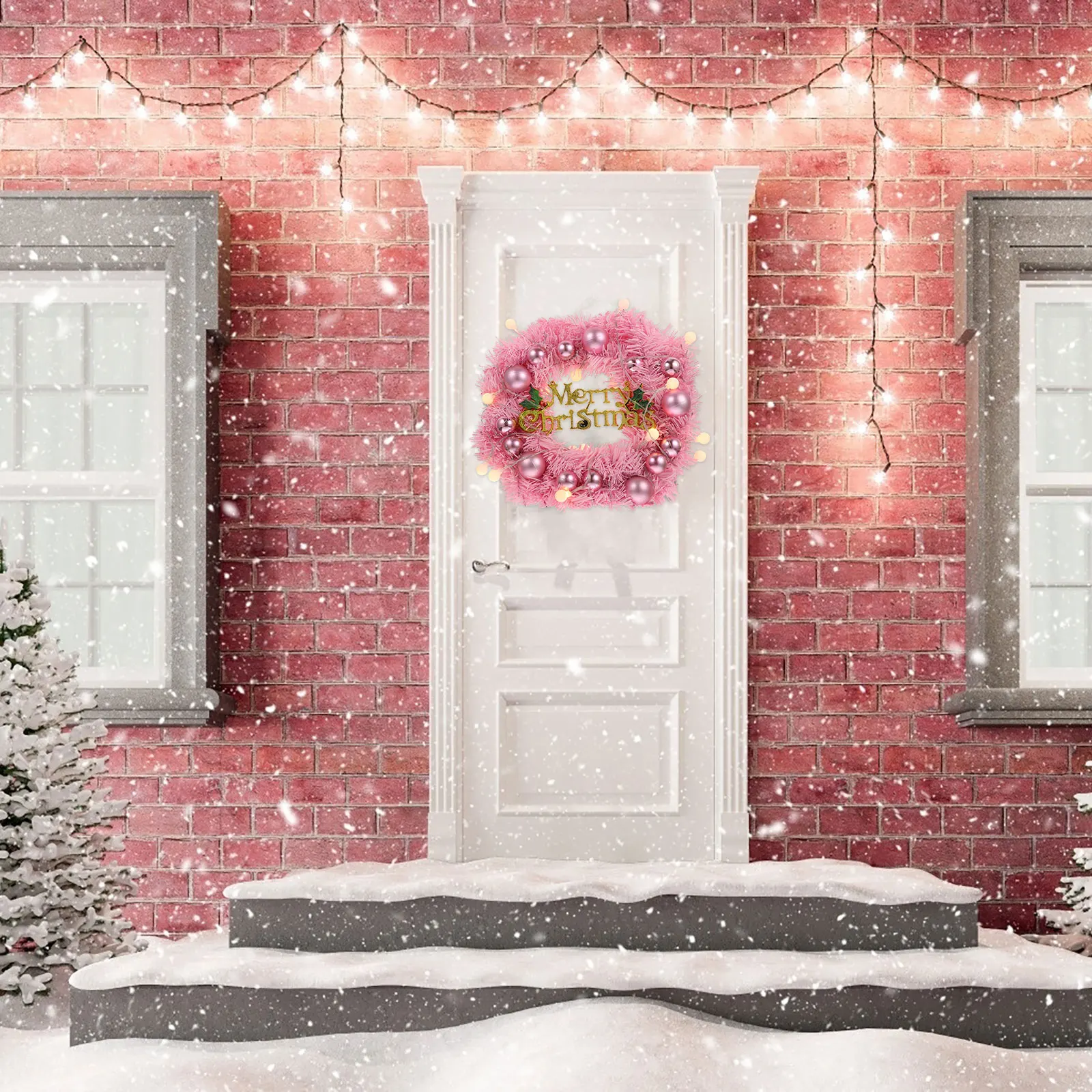 

Christmas Wreath Pre Lighted PVC Hanging Decor Pink naments Festive Atmosphere Exquisite Craftsmanship String Glow Effect