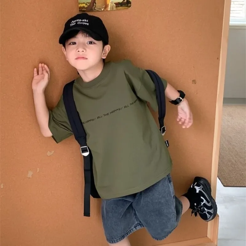 

2026 New Boys' Summer 100% Cotton T-Shirt Loose Fit Short Sleeve Baby Top for Kids Stylish Trendy Kids' Clothing​