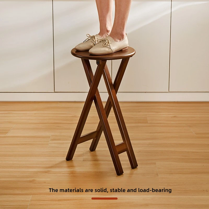 Foldable Bar Stools Thickened Bamboo Kitchen Dining Stool Adjustable Height Round Seat Easy-Install Backrest Chairs