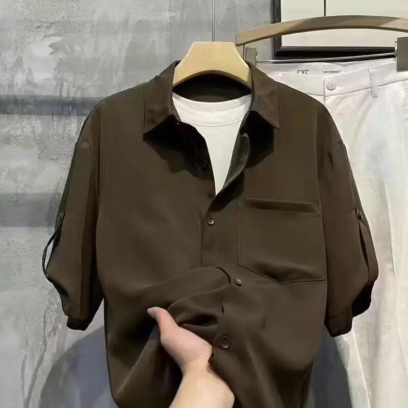 Men's Solid Pockets Patchwork Simplicity Fashion Blouse Summer New Short Sleeve Loose Korean Shirt Tops Casual Trend Men Clothes
