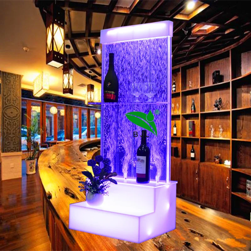 Custom, LED light bubble water wine cabinet display with shelf night club bar decoration