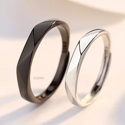 Fashion Simple Couple Ring Black White Lozenge Rings Adjustable Open Jewelry for Women Men Valentine's Wedding Anniversary Gifts