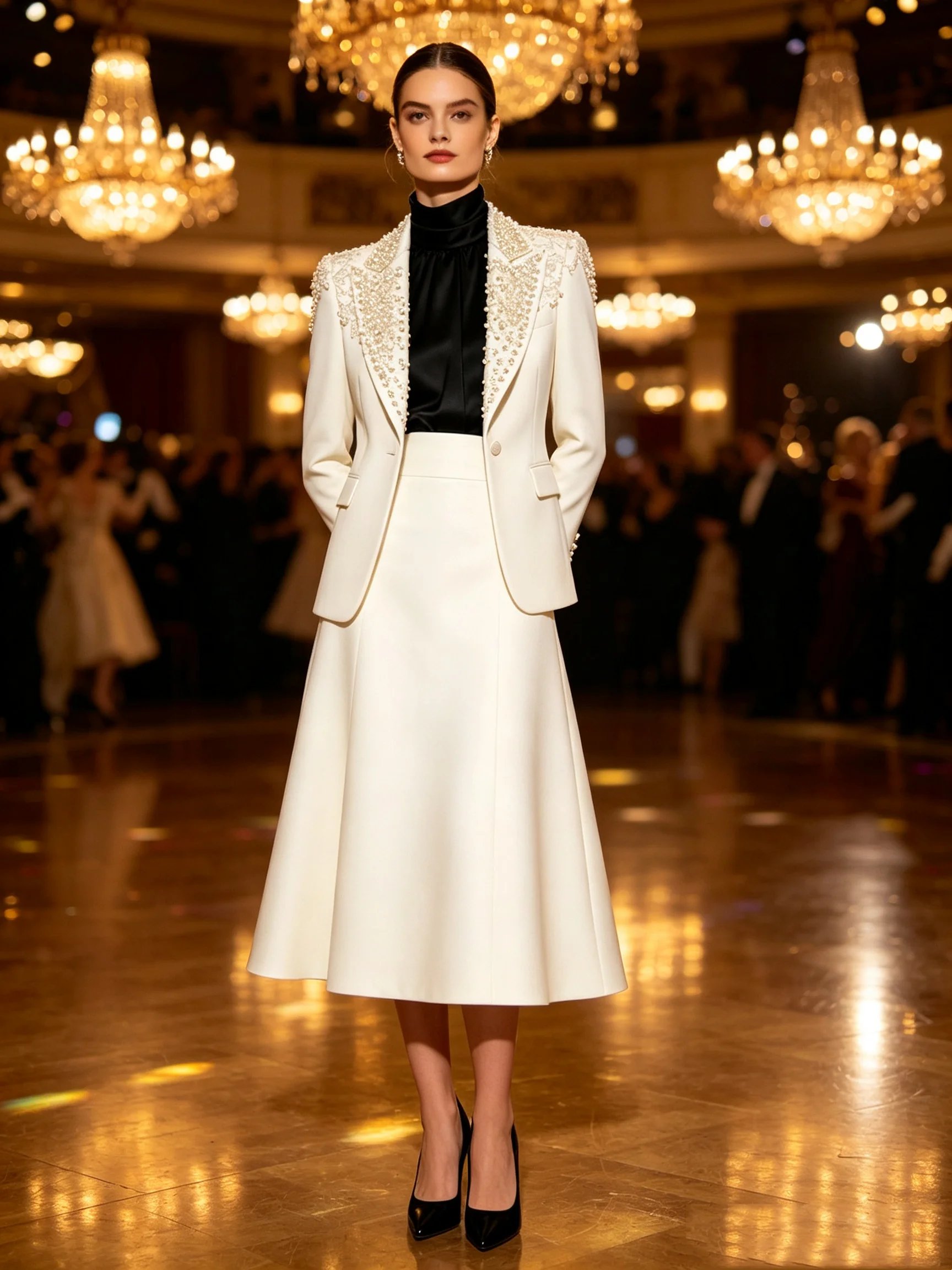 Luxury White Women Suit Skirt Set 2 Pcs Blazer+Prom Dress Crystals Pearls Formal Office Lady Jacket Wedding Coat Customized