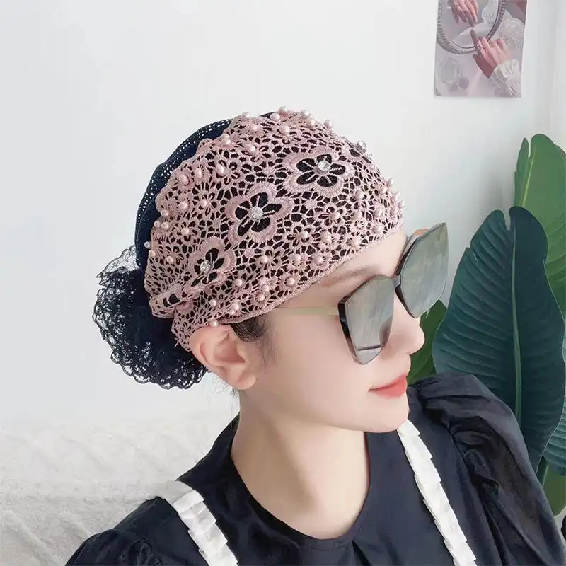 Ladies Floral Lace Headscarf Headband for Women Headwear Stretchy Vintage Lace Scallop Edge Make Up Headband Hairband