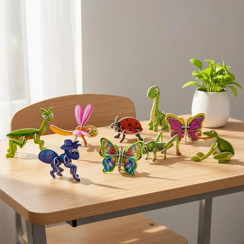 25Pcs 3D Puzzle Blocks Toys 3D Animals Dinosaurs Airplanes Insects Paper Jigsaw Funny Paper Card Children Early Education Toys