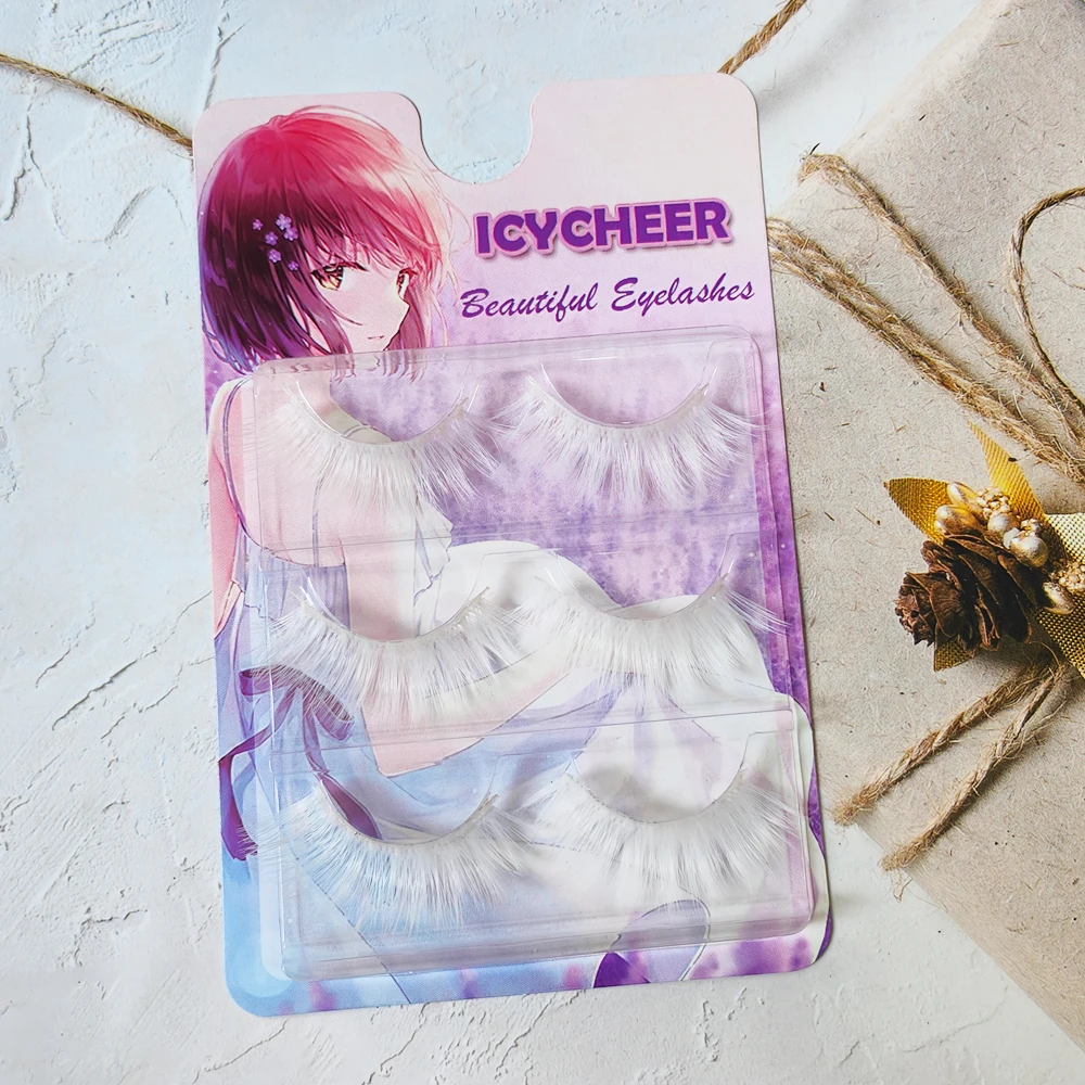 3 أزواج ماكياج الأبيض الرموش الصناعية طويلة سميكة واضح الفرقة مظهر دراماتيكي الأبيض وهمية رموش تمديد الهالوين عيد الميلاد Satge