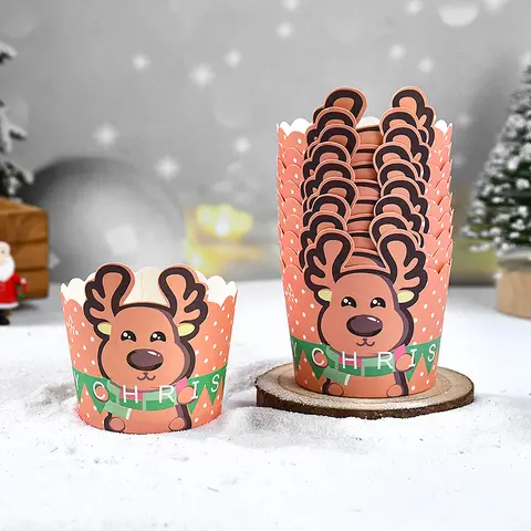 10Pcs Christmas Cupcake Wrappers With Cake Topper Santa Claus Snowman Bake Cake Muffin Cups Paper Liner Wraps Xmas Party Decor