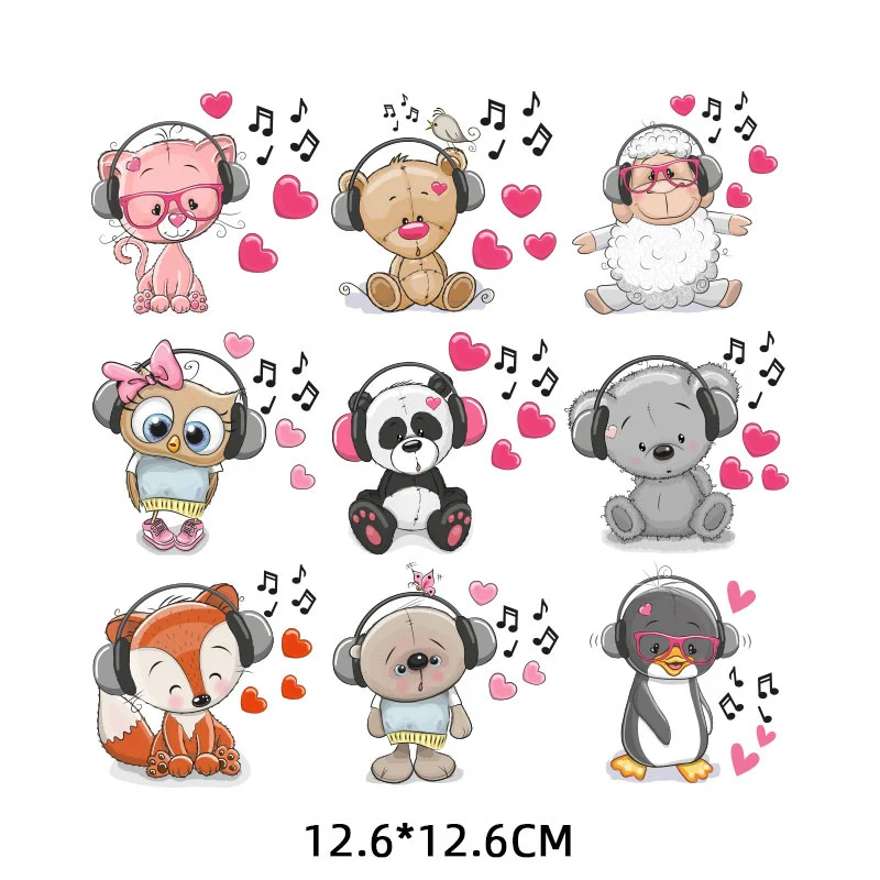 Cartoon Cute Animal Patch Set Heat Transfer Stickers Stripes for Clothing Kids T-shirt Unicorn Cat Girl Owl Patches for Clothes