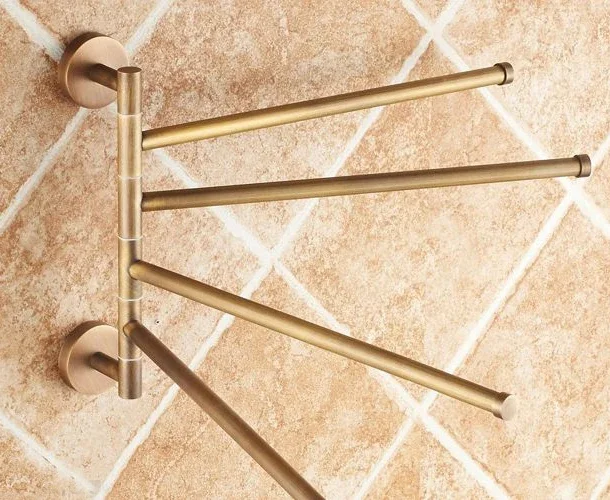 Vidric Towel Racks Antique Brass 4 Layer Activities Towel Bar Holder 180 Degree Rotation Wall Bathroom Accessories Hanger Shelf