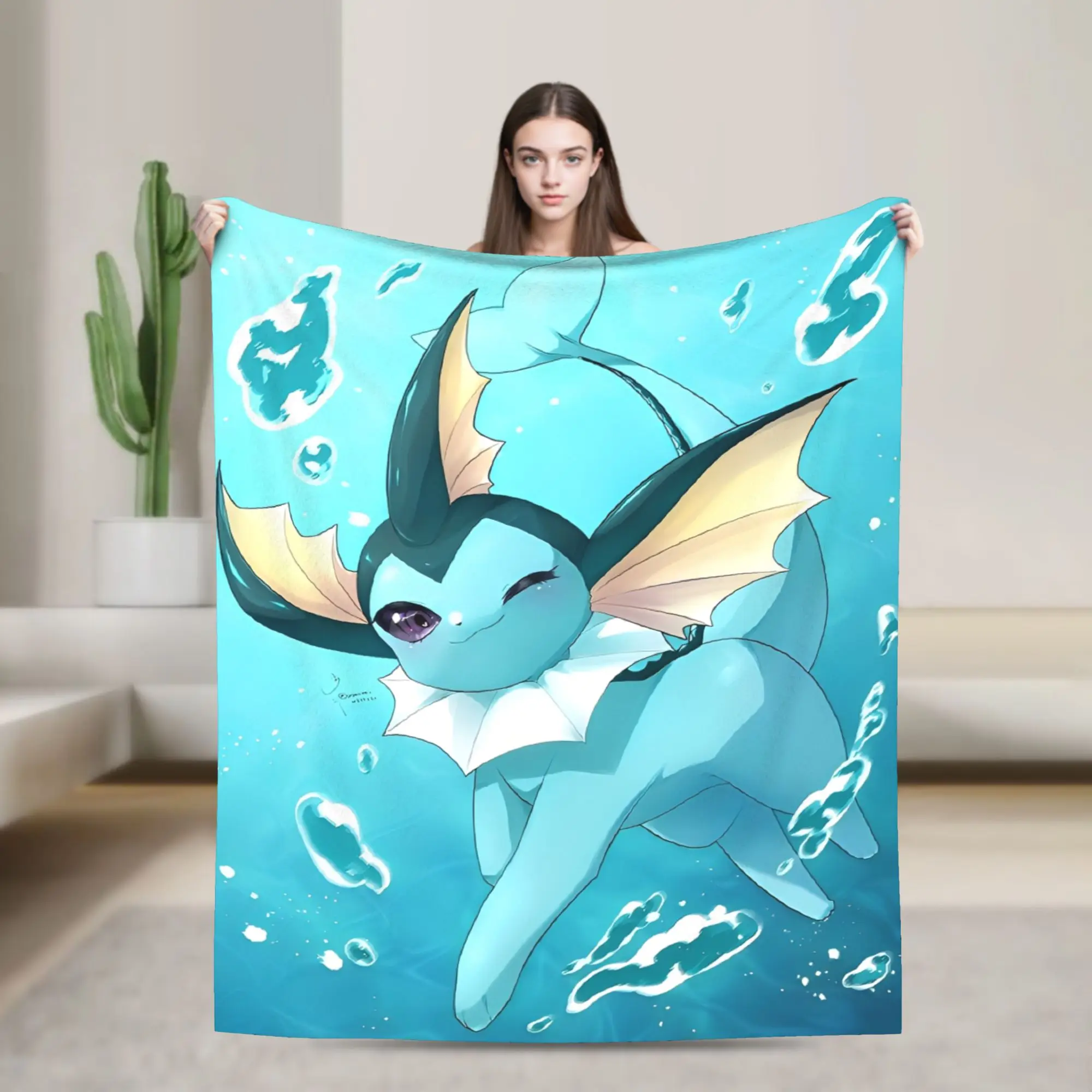 Anime Glaceons Aquatic Theme Blanket Pokemoned Quality Super Soft  Throw Blanket Winter Travel Office Outdoor Bedspread