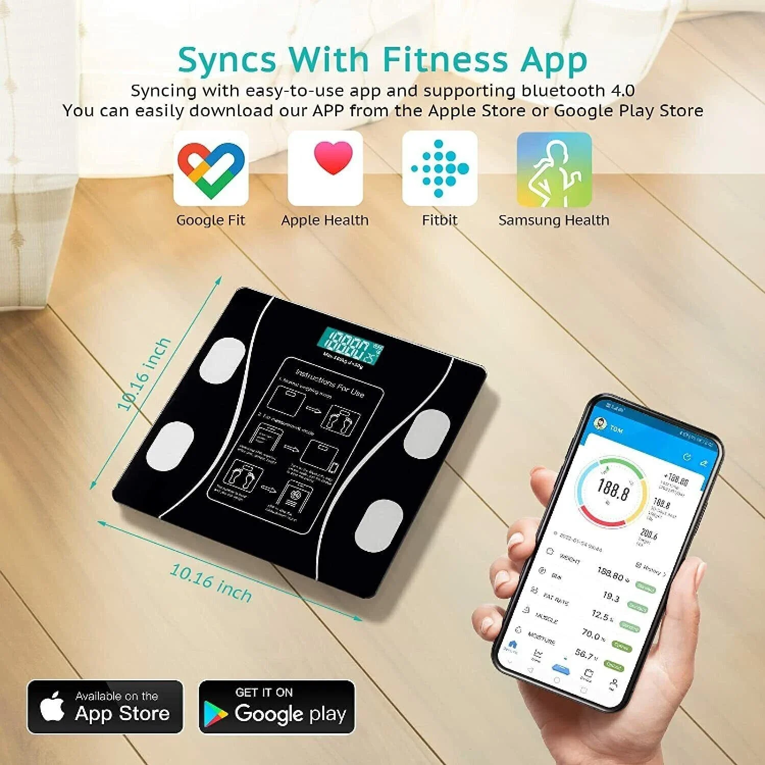 Body Fat Scale Rechargeable Large Display Household Scale Smart Wireless Digital Bathroom Weight Scale With Smartphone App