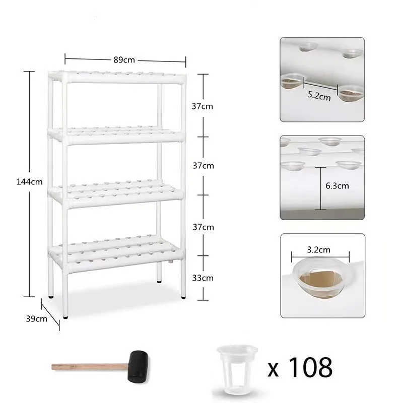 Mini Home Hydroponic Garden Greenhouse Smart 108 Holes NFT Kit  4 Layers 12 PVC Pipes NFT Hydroponics System With Light
