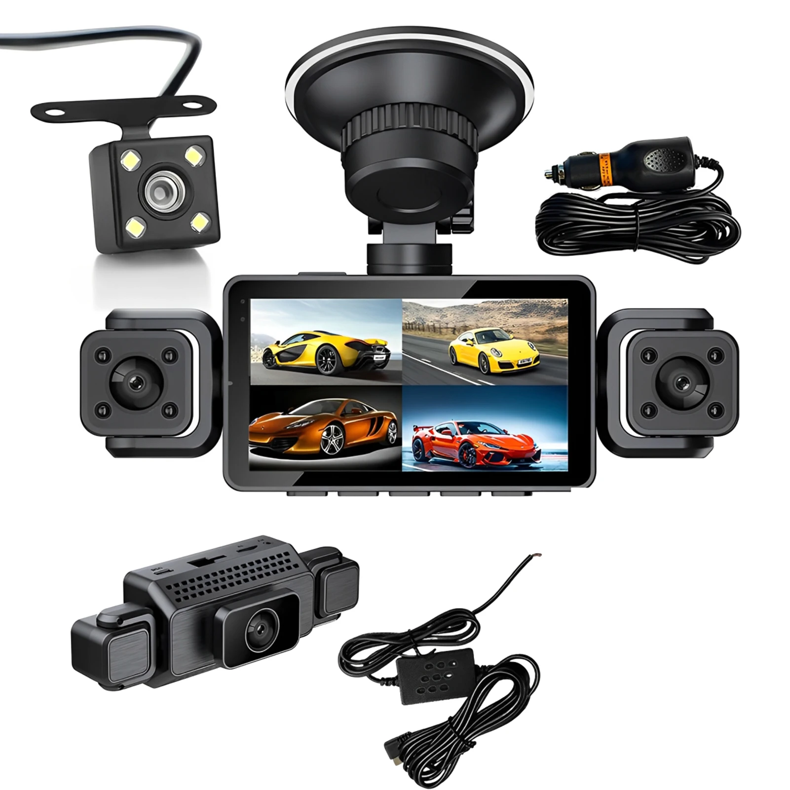 

Car Dash Cam Black Four Lens Box Driving Camera FHD 1080P Front Left Right Rear G-Sensor Night Vision Loop Recording