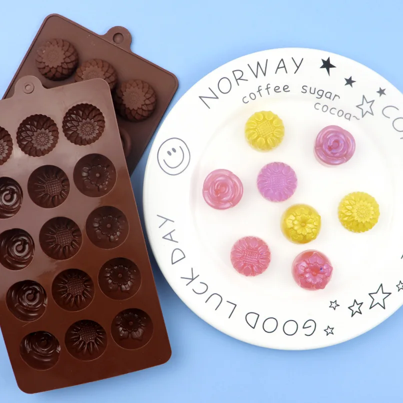 15-Piece Silicone Chocolate Mold Set Different Flower Shapes for Jelly DIY Baking Wax Bead Kitchen Cooking Tools 115