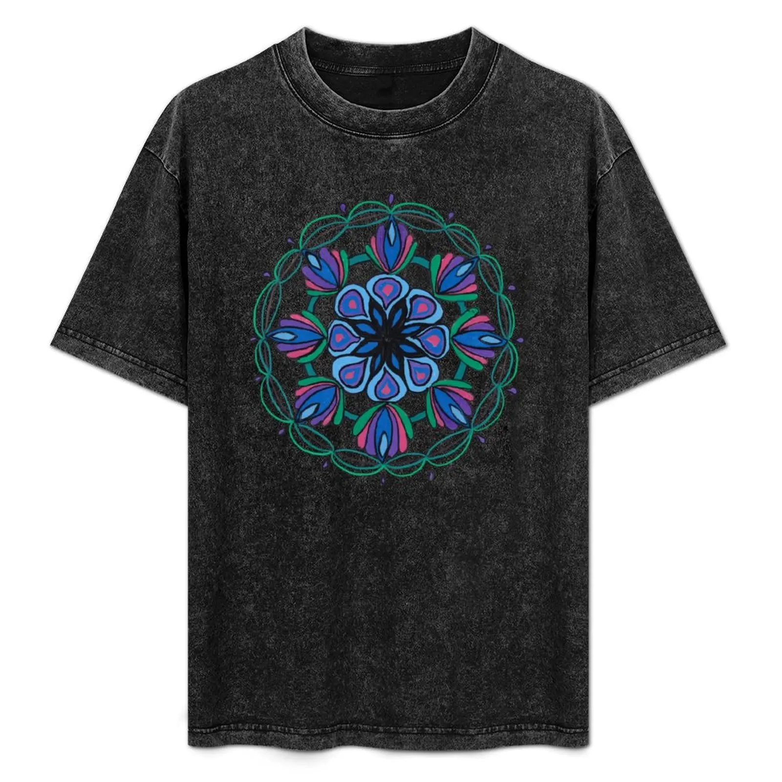 

Mandala Floral Blues T-Shirt Festival Casual Short Sleeve