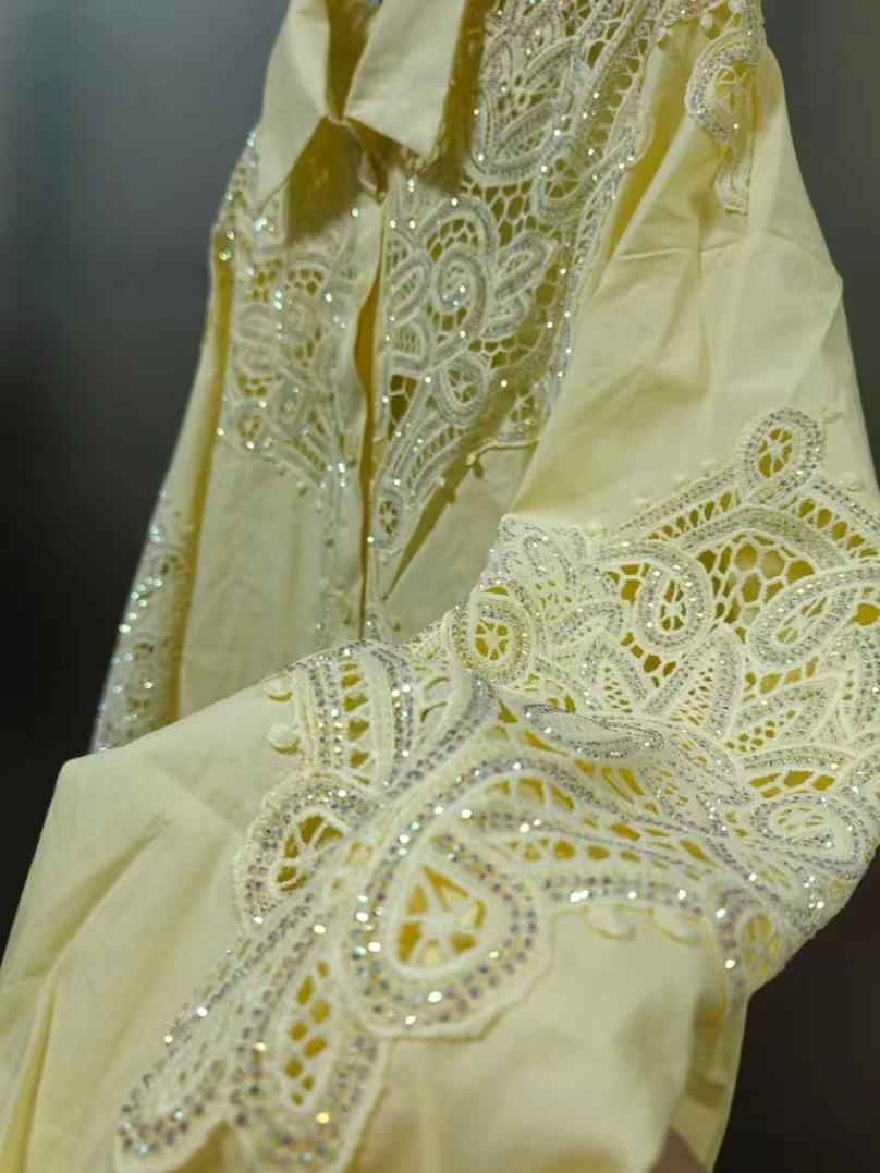 Luxury Diamonds Sequins Hollow Out Embroidery Y2K Cotton Blouses Shirts Women 2… - Image 3