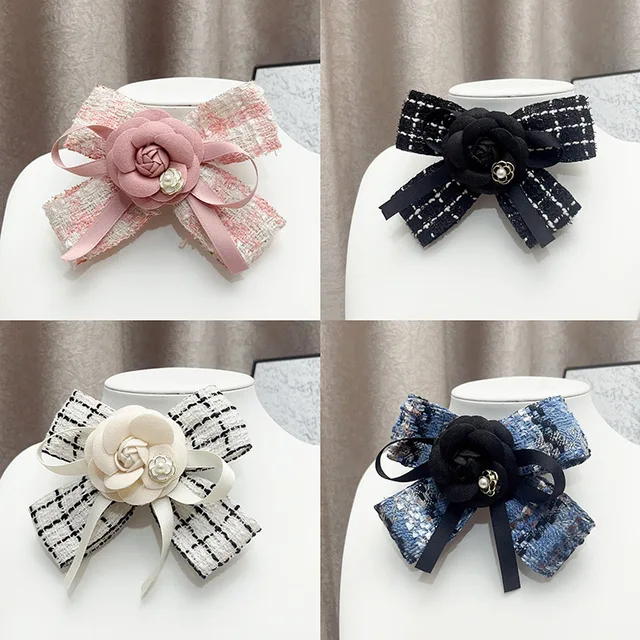 Koreańska moda Tkanina Broszka z kokardą Tkanina Art Camellia Flower College Style Kołnierzyk koszuli Szpilki Biżuteria modowa Odznaka Akcesoria