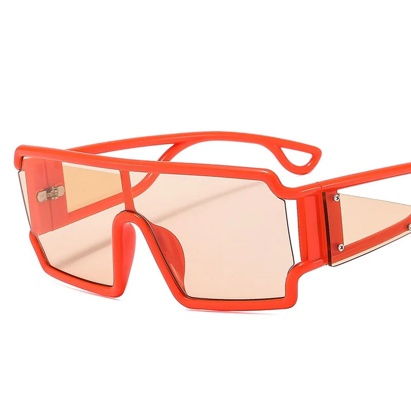 Personality Hollow Square Sunglasses Women Oversized Clear Orange One Piece Sun Glasses Men Fashion Large Frame Shades Lady