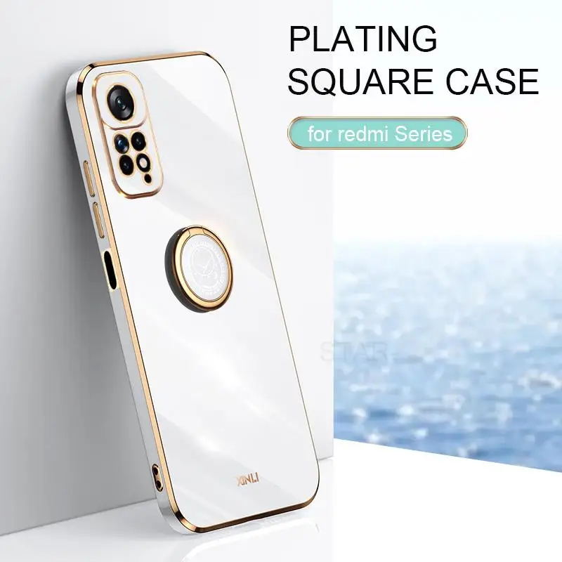 Plating Ring Holder Case On For Xiaomi Redmi Note 11 Pro 4g 5g 11pro Note11 S 10 Note10 10pro Luxury Silicone Stand Cover