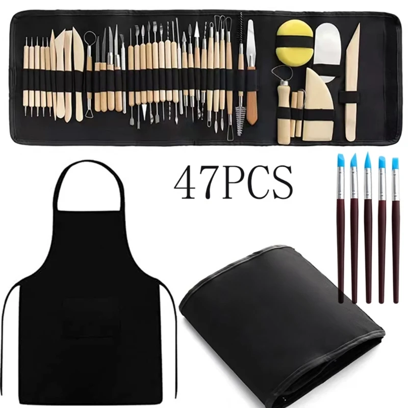 Pottery Clay Sculpting Tools Double Sided Ceramics Tool with Handle for Trimming Embossing Carving Point Pen 47pcs