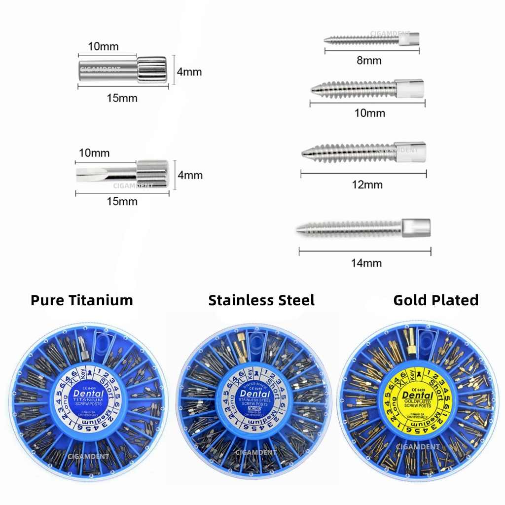 1Box Dental Endodontic Conical Screw Post Endo Root Canal Pins Pure TITANIUM Stainless Steel Gold Plated Material