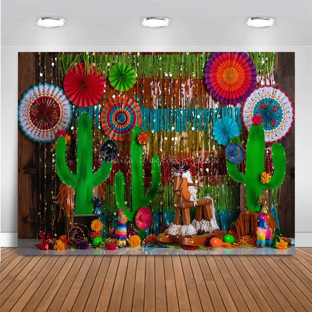 Sassy Sombreros Photo Background Kids Birthday Cake Smash Photography Backdrop Mexican Fiesta Cactus Flowers Photo Studio Props