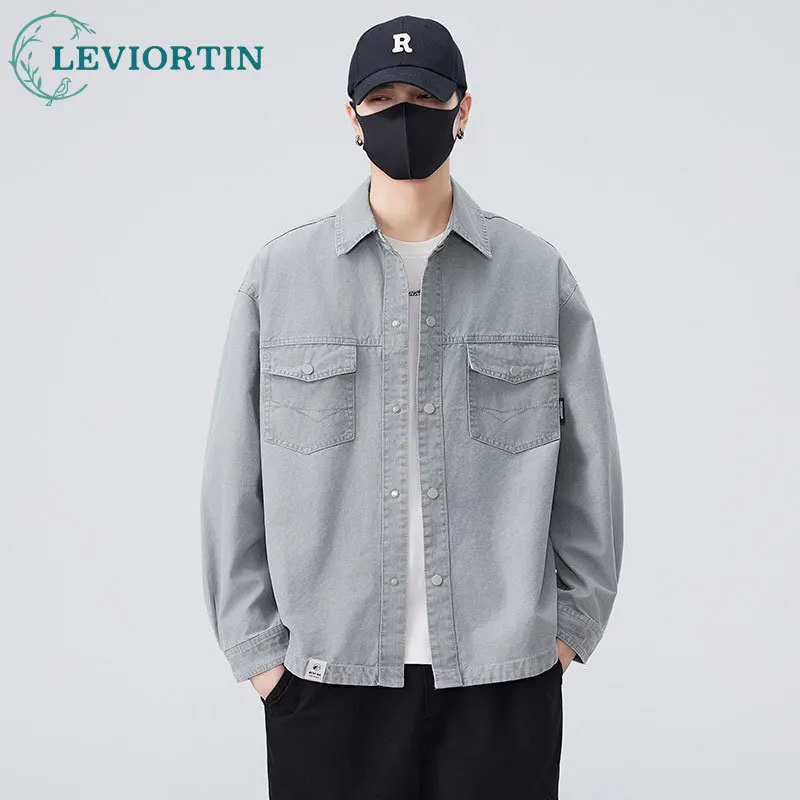 

Spring and Autumn Korean version light mature casual loose large pocket denim jacket, Hong Kong style retro workwear jacket