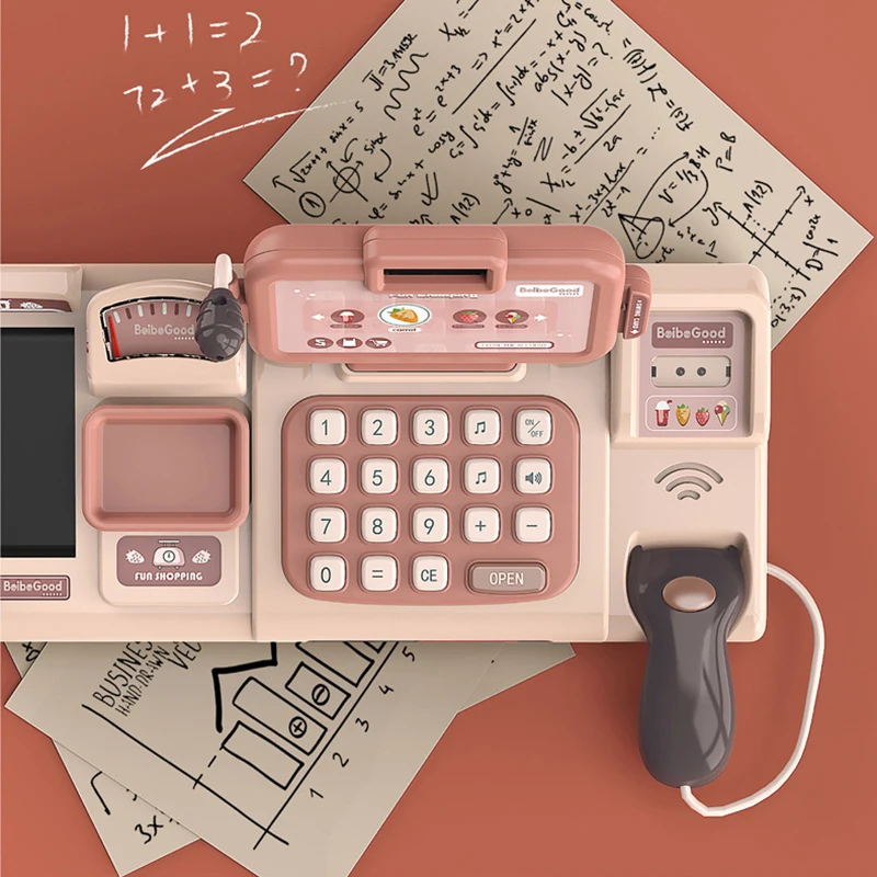 JY-25개 미니 시뮬레이션 전자 슈퍼마켓 계산대 키트 다기능 어린이 역할놀이 세트