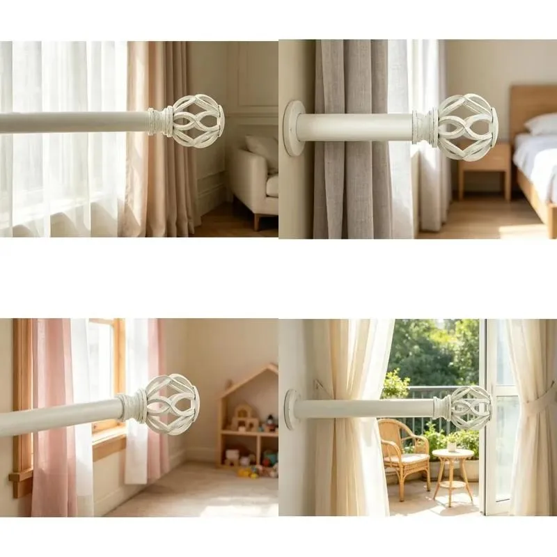 Adjustable Heavy Duty Iron Curtain Rod 36-88 Inch Farmhouse Style Antique White Rustic Vintage Window Decorative Hardware