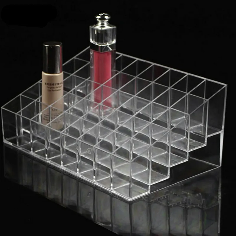 

40 Lattice Trapezoid Plastic Transparent Makeup Display Rack Lipstick Stand Rack Cosmetic Organizer Holder Box Makeup Organizer