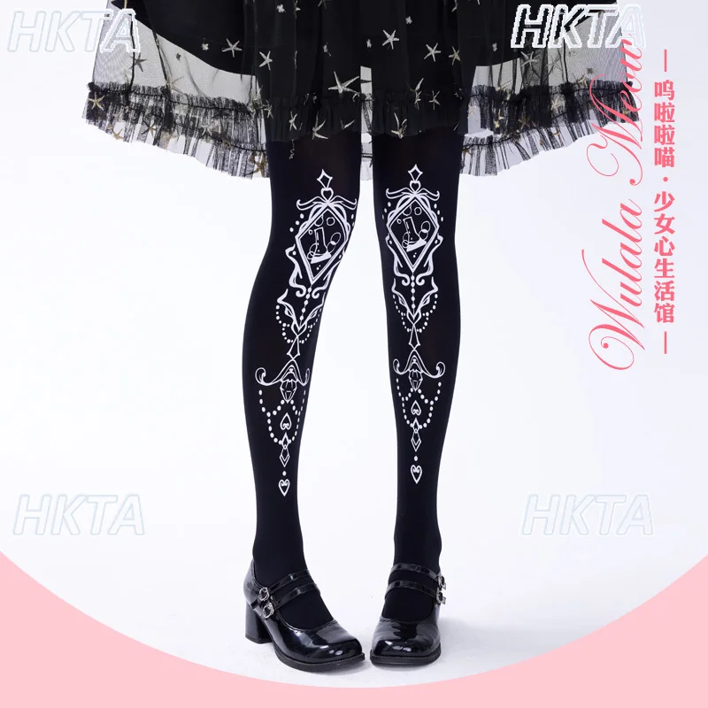 

Goth Dark Style Lolita Pantyhoses for Women 2025 Summer New Punk Subculture Versatile Velvet Printed Black Stockings for Girls