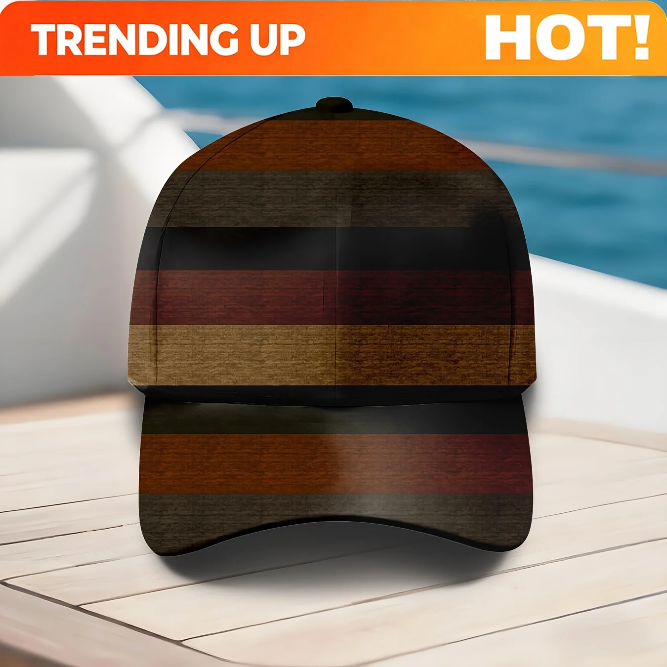 Customization Casquette De Baseball À Imprimé Grain De Bois Et Rayures, Chapeau À Motif Rétro De Texture Bois, Casquette Décontr
