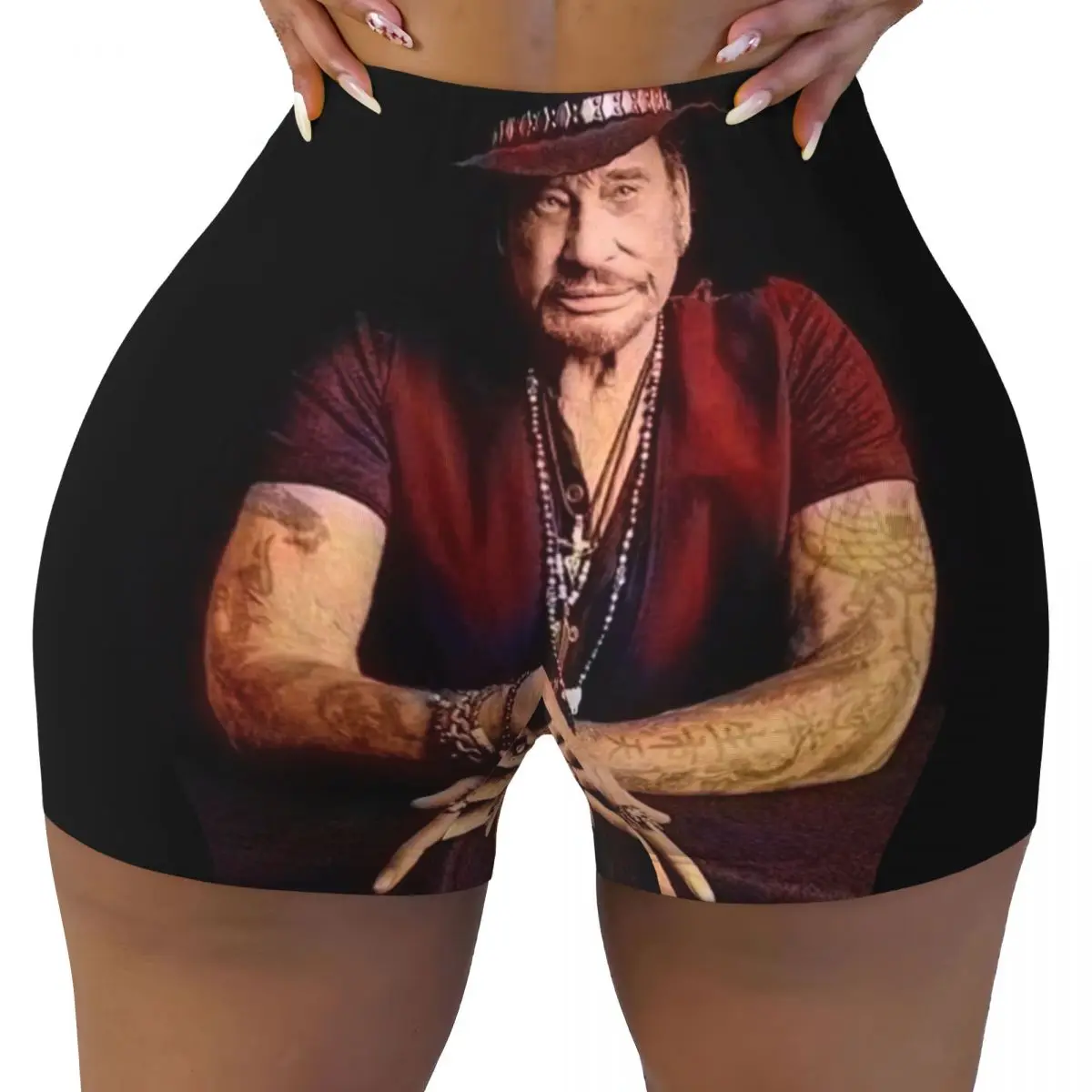 Custom Women's Johnny Hallyday Workout Yoga Shorts French Rock Singer Gym Athletic Volleyball Biker Shorts