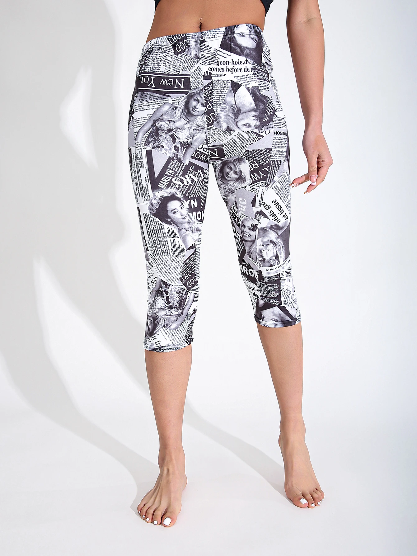 

Элегантные сексуальные модные женские эластичные леггинсы с газетным узором, спортивные и фитнес-штаны для йоги на весну и лето