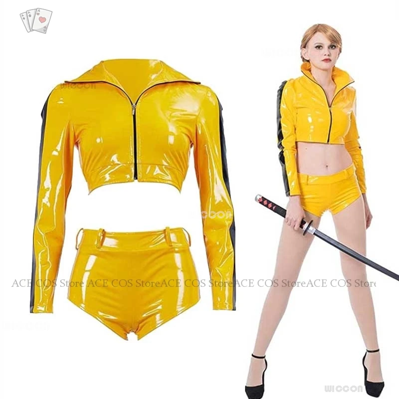 ฆ่า Beatrix Kiddo เจ้าสาวคอสเพลย์สีเหลืองกางเกงขาสั้น Mammba ผู้หญิงต่อสู้ชุดเครื่องแต่งกายฮาโลวีน Party ภาพยนตร์ Roleplay