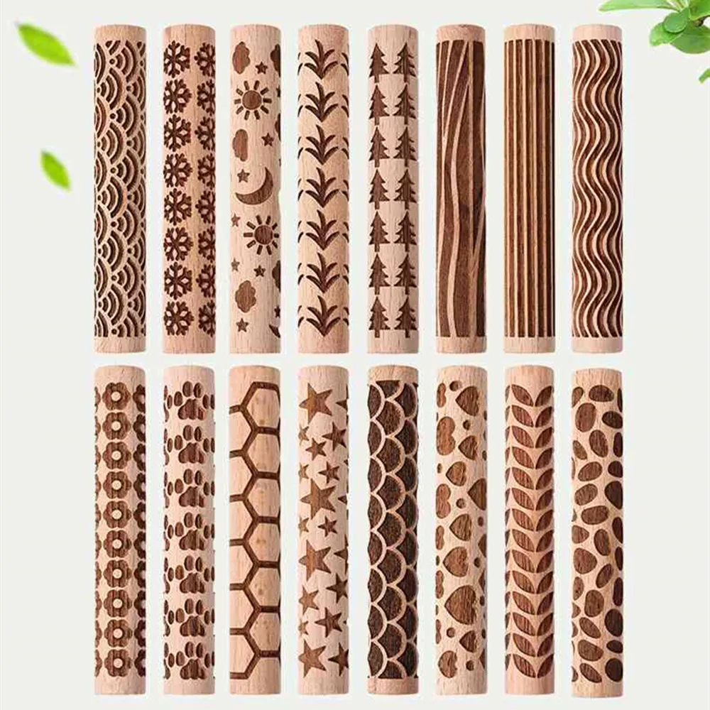 Polymer Clay Roller Pottery Texture Tool Ceramic Stamp Mud Pressed Embossed Pattern Rolling Pin Earring Jewelry Making Sup Tool