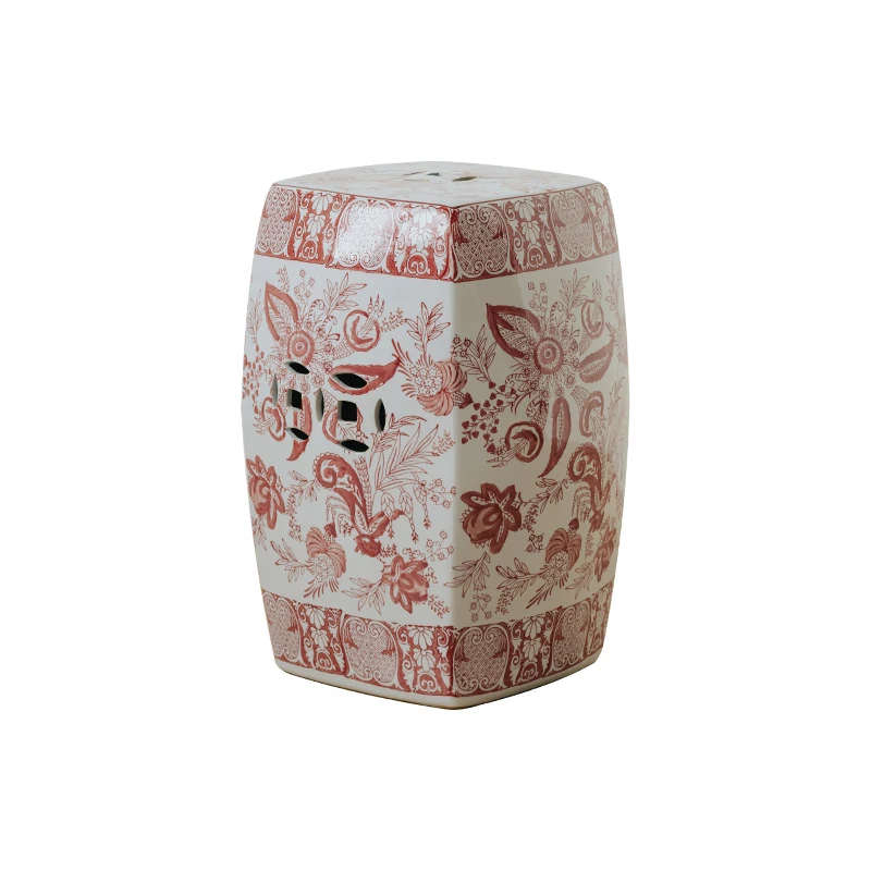 Customizable Sgabello per tamburo rosso smaltato Cherry Room ceramica dipinta a mano in stile francese cinese lato