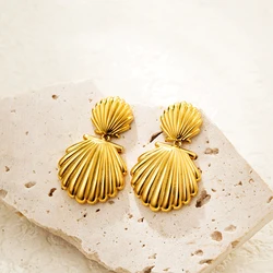 Shell Textured Metal Stainless Steel Drop Earrings Summer Beach Holiday Waterproof Charm Jewelry for Women